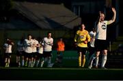 28 August 2015; Dundalk captain Stephen O'Donnell leads his team out before the start of the game. SSE Airtricity League Premier Division, Bohemians v Dundalk, Dalymount Park, Dublin. Picture credit: David Maher / SPORTSFILE