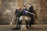 23 February 2009; The official launch of the 2009 Ulster Bank Fitzgibbon Cup, the highlight of the Higher Education hurling season, took place at host venue Trinity College Dublin today. On hand to help out was Ulster Bank and Dublin star Bryan Cullen, centre, along with GAA President Nickey Brennan and Ronan Moran, right, Area Manager, Dublin Central, Ulster Bank. The last eight teams will battle it out this Wednesday for a place in the finals weekend hosted by Trinity on March 6th and 7th with the Ulster Bank Fitzgibbon Cup Final taking place in Parnell Park on March 7th. Trinity College Dublin, College Green, Dublin. Picture credit: Pat Murphy / SPORTSFILE