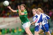 29 August 2015; Anna Conlon, Leitrim, in action against Gráinne Kenneally, right, and Emma Murray, Waterford. TG4 Ladies Football All-Ireland Intermediate Championship, Semi-Final, Leitrim v Waterford, Gaelic Grounds, Limerick. Picture credit: Piaras Ó Mídheach / SPORTSFILE