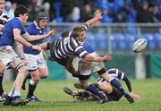 3 March 2009; Adam Clarkin, Terenure College, in action against Liam Curran, left, Niall Croke and Killian Grumley-Traynor, right, St Mary's College. Leinster Schools Senior Cup Semi-Final, Terenure College v St Mary's College. Donnybrook Stadium, Dublin. Picture credit: Pat Murphy / SPORTSFILE