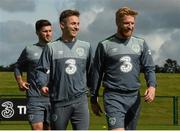 1 September 2015; Republic of Ireland players Kevin Doyle, centre, with Shane Long and Paul McShane, right, during squad training. Republic of Ireland Squad Training, Abbotstown, Co. Dublin. Picture credit: David Maher / SPORTSFILE