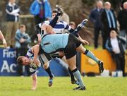 7 March 2009; David Moore, Blackrock College, is tackled by Mick McCarthy, Galwegians. AIB League Division 1, Blackrock College v Galwegians, Stradbrook Road, Dublin. Picture credit: Matt Browne / SPORTSFILE