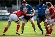 5 September 2015; Ruadhan McDonnell, Leinster, is tackled by Conor Hayes, Munster. U18 Clubs Interprovincial Rugby Championship, Round 1, Leinster v Munster. Donnybrook Stadium, Donnybrook, Dublin. Picture credit: Sam Barnes / SPORTSFILE