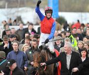 10 March 2009; Jockey Ruby Walsh celebrates after winning the David Nicholson Mares Only Hurdle on Quevega. Cheltenham Racing Festival, Prestbury Park, Cheltenham, Gloucestershire, England. Picture credit: David Maher / SPORTSFILE