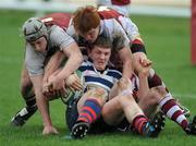 11 March 2009; Aaron Spring, Sligo Grammar School, in action against Aaron Conneely and Colin Conroy, Colaiste Iognaid. Connacht Schools Senior Cup Final, Colaiste Iognaid v Sligo Grammar School, Sportsground, Galway. Picture credit: Ray Ryan / SPORTSFILE