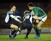 13 March 2009; Eamonn Sheridan, Ireland U20, in action against Robbie Johnston, left, and Andrew White, Scotland U20. U20 Six Nations Rugby Championship, Scotland U20 v Ireland U20, McDiarmid Park, Perth, Scotland. Picture credit: Pat Murphy / SPORTSFILE