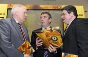 12 March 2009; Tom Daly, Ulster GAA President, centre, along with Edgar Jardine, Deputy Permanant Secretary, Department of Culture Arts and Leisure, left, and Dominic Walsh, Chairman Sport NI, at the launch of the Ulster GAA Strategic Action Plan and Vision 2009-2015. Stormont Hotel, Belfast. Picture credit: Oliver McVeigh / SPORTSFILE