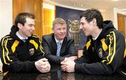 12 March 2009; Seamus Doyle, Regional Manager, First Trust Bank, centre, along with Crossmaglen Rangers players, Tony Kernan, left, and Jamie Clarke, right, to wish them all the best for the All-Ireland Senior Club Football Championship Final on St Patricks Day, during a visit to First Trust Bank Headquarters, Ann Street, Belfast, Co Antrim. Picture credit: Oliver McVeigh / SPORTSFILE