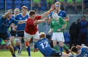 5 September 2015; Fergus Hennessy, Munster, passes the ball after being tackled by Tommy O'Brien, Leinster. Schools Interprovincial Rugby Championship Round 1, Leinster v Munster. Donnybrook Stadium, Donnybrook, Dublin. Picture credit: Sam Barnes / SPORTSFILE