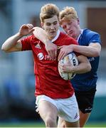 5 September 2015; Tommy O'Brien, Leinster, puts in a high tackle on Paul Buckley, Munster. Schools Interprovincial Rugby Championship Round 1, Leinster v Munster. Donnybrook Stadium, Donnybrook, Dublin. Picture credit: Sam Barnes / SPORTSFILE