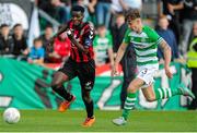 5 September 2015; Ismahil Akinade, Bohemians, in action against Luke Byrne, Shamrock Rovers. SSE Airtricity League Premier Division, Shamrock Rovers v Bohemians. Tallaght Stadium, Tallaght, Co. Dublin. Picture credit: Seb Daly / SPORTSFILE