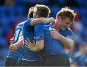 5 September 2015; Michael Silvester, centre, Leinster, is congratulated by teammates. Schools Interprovincial Rugby Championship Round 1, Leinster v Munster. Donnybrook Stadium, Donnybrook, Dublin. Picture credit: Sam Barnes / SPORTSFILE