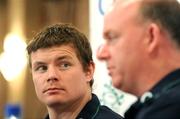 17 March 2009; Ireland head coach Declan Kidney speaking while team captain Brian O'Driscoll looks on during a rugby press conference ahead of their RBS Six Nations Championship game against Wales on Saturday. Fitzpatrick's Castle Hotel, Killiney, Co. Dublin. Picture credit: Pat Murphy / SPORTSFILE