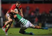 5 September 2015; Andrew Conway, Munster, is tackled by Marco Barbini, Benetton Treviso. Guinness PRO12 Round 1, Munster v Benetton Treviso. Irish Independent Park, Cork. Picture credit: Eoin Noonan / SPORTSFILE