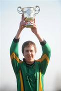 19 March 2009; St Benildus College captain Brian Hanamy lifts the cup. Dublin Schools Senior A Football Final, St Benildus College, Kilmacud v St Declan's CBS, Cabra, Pairc Bharrog, Kilbarrack, Dublin. Picture credit: Daire Brennan / SPORTSFILE