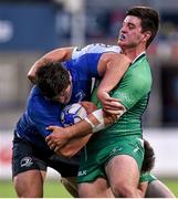 4 September 2015; Vakh Abdaladze, Leinster, is tackled by Alan McMahon and Matt Burke, Connacht. U20 Interprovincial Rugby Championship, Round 1, Leinster v Connacht. Donnybrook Stadium, Donnybrook, Dublin. Picture credit: Matt Browne / SPORTSFILE