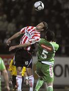 20 March 2009; Thomas Stewart, Derry City, in action against Greg O'Halloran, Cork City. League of Ireland Premier Division, Derry City v Cork City, Brandywell, Derry, Co. Derry. Picture credit: Oliver McVeigh / SPORTSFILE *** Local Caption ***