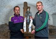 9 September 2015; Wexford manager JJ Doyle, left, and Limerick manager John Kiely were in Cashel today to mark this weekend’s Bord Gáis Energy GAA Hurling U-21 All-Ireland Championship Final. This is the final time the Cross of Cashel trophy will be awarded to the winning team, meaning Wexford or Limerick will be the last side to have the honour of lifting the iconic trophy. All the action from this game will be live on TG4 at 7pm on Saturday 12th September and fans can vote for their player of the match by using #LaochBGE. The Rock of Cashel, Cashel, Co. Tipperary. Picture credit: Ramsey Cardy / SPORTSFILE