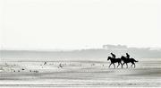 10 September 2015; A general view of jockeys and horses on the beach before the races begin. Laytown Races, Laytown, Co. Meath. Picture credit: Cody Glenn / SPORTSFILE