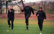 7 November 2000; Ireland players from left, Tyrone Howe, Malcolm O'Kelly and Keith Wood during the Ireland Rugby training session at Dr Hickey Park in Greystones, Wicklow. Photo by Damien Eagers/Sportsfile