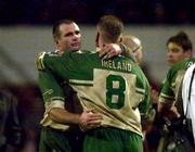 11 November 2000; Chris Joynt of Ireland and team captain Terry O'Connor at the end of the game following a Rugby League World Cup match between England and Ireland at Headingley in Leeds, England. Photo by Matt Browne/Sportsfile