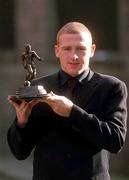 9 November 2000; Bohemians Glen Crowe with the Irish Soccer Writers Player of the Month Award for October. Photo by David Maher/Sportsfile