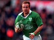 11 November 2000; Denis Hickie of Ireland during the International Rugby friendly match between Ireland and Japan at Lansdowne Road in Dublin. Photo by Ray Lohan/Sportsfile