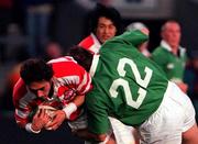 11 November 2000; Reo Kawai of Japan in action against Rob Henderson of Ireland during the International Rugby friendly match between Ireland and Japan at Lansdowne Road in Dublin. Photo by Ray Lohan/Sportsfile