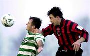 19 November 2000; Derek Treacy of Shamrock Rovers, left, in action against Stephen Kelly of Longford Town during the eircom League Premier Division match between Longford Town and Shamrock Rover at Strokestown Road in Longford. Photo by David Maher/ Sportsfile