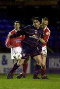 24 November 2000; Liam Kelly of St Patrick's Athletic in action against Tony McCarthy of Shelbourne during the Eircom League Premier Division match between Shelbourne and St Patrick's Athletic at Tolka Park in Dublin. Photo by David Maher/Sportsfile