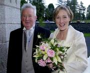 25 November 2000; Irish athlete, Ms Catherina McKiernan, acconpanied by her father John, pictured on her arrival at the Church of the Immaculate Conception, Coronea in Cavan. Photo by Brendan Moran/Sportsfile