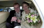 25 November 2000; Irish athlete Ms. Catherina McKiernan and Mr. Damien O'Reilly who were married at the Church of the Immaculate Conception, Coronea in Cavan. Photo by Brendan Moran/Sportsfile