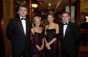 1 December 2000; Cork hurling allstars Diarmuid O'Sullivan with Grainne Molan and Joe Deane, right with Ciara Enright at the EIRCELL GAA Allstars Awards in the Burlington Hotel in Dublin. Photo by Brendan Moran/Sportsfile