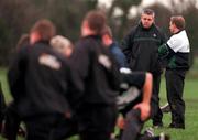 11 December 2000; Ireland rugby team coach Warren Gatland, left, speaks with Assistant coach Eddie O'Sullivan during Irish rugby squad training at the ALSAA Club in Dublin. Photo by Brendan Moran/Sportsfile