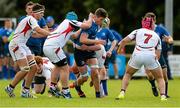 12 September 2015; JJ O'Dea, Leinster, is tackled by Paul Mullen, Ulster U18 Clubs. Clubs Interprovincial Rugby Championship, Round 2, Ulster v Leinster, U18 Clubs, Rainey RFC, Magherafelt, Derry. Picture credit: Oliver McVeigh / SPORTSFILE