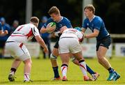 12 September 2015; Cormac Daly, Leinster, is tackled by Matthew Coulter , Ulster U18 Clubs. Clubs Interprovincial Rugby Championship, Round 2, Ulster v Leinster, U18 Clubs, Rainey RFC, Magherafelt, Derry. Picture credit: Oliver McVeigh / SPORTSFILE