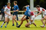 12 September 2015; Keelan McKeever, Leinster, is tackled by John McCusker, Ulster U18 Clubs. Clubs Interprovincial Rugby Championship, Round 2, Ulster v Leinster, U18 Clubs, Rainey RFC, Magherafelt, Derry. Picture credit: Oliver McVeigh / SPORTSFILE