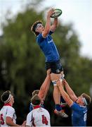 12 September 2015; Patrick Ryan, Leinster, wins possession for his side in a lineout. Schools Interprovincial Rugby Championship, Round 2, Ulster v Leinster, Belfast Harlequins RFC, Deramore Park, Belfast, Co. Antrim. Picture credit: Seb Daly / SPORTSFILE