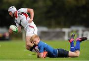 12 September 2015; Callum Smith, Ulster, is tackld by Tommy O'Brien, Leinster. Schools Interprovincial Rugby Championship, Round 2, Ulster v Leinster, Belfast Harlequins RFC, Deramore Park, Belfast, Co. Antrim. Picture credit: Seb Daly / SPORTSFILE