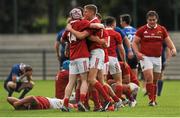 12 September 2015; The Munster team celebrate after the final whistle. U19 Interprovincial Rugby Championship, Round 2, Munster v Leinster, CIT, Bishopstown, Cork. Picture credit: Eóin Noonan / SPORTSFILE