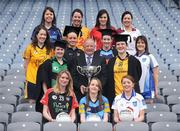26 March 2009; Representatives from the universities competing in this weekend's O'Connor Cup and Colleges Finals at UUJ with Pat Quill, President of the Ladies Gaelic Football Association.  Croke Park, Dublin. Picture credit: Brian Lawless / SPORTSFILE