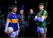 14 September 2015; Ahead of the Electric Ireland GAA Minor Football Final on the 20th of September, proud sponsor Electric Ireland has teamed up with Kerry assistant manager Eamon Whelan as they prepare for their most major moment of the season. Throughout the Championship fans have been following the action through the hashtag #ThisIsMajor. Support the Minors on the 20th of September using #ThisIsMajor and be a part of something major. Pictured are, from left, Tipperary football captain Danny Owens, manager Charlie McKeever, Kerry assistant manager Eamon Whelan and captain Mark O’Connor. Grand Canal Dock, Dublin. Picture credit: Ramsey Cardy / SPORTSFILE