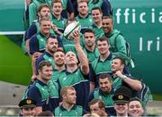 16 September 2015; Ireland captain Paul O'Connell and team-mates at Dublin Airport ahead of Ireland's departure for the 2015 Rugby World Cup. Terminal 2, Dublin Airport, Dublin. Picture credit: Stephen McCarthy / SPORTSFILE
