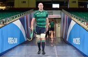 18 September 2015; Ireland captain Paul O'Connell walks onto the pitch ahead of the captain's run. Ireland Rugby Squad Captain's Run, 2015 Rugby World Cup. Millennium Stadium, Cardiff, Wales. Picture credit: Brendan Moran / SPORTSFILE