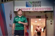 18 September 2015; Ireland's Jamie Heaslip walks onto the pitch ahead of the captain's run. Ireland Rugby Squad Captain's Run, 2015 Rugby World Cup. Millennium Stadium, Cardiff, Wales. Picture credit: Brendan Moran / SPORTSFILE