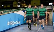 18 September 2015; Ireland players, from left, Mike Ross, Jared Payne and Tadhg Furlong make their way onto the pitch ahead of the captain's run. Ireland Rugby Squad Captain's Run, 2015 Rugby World Cup. Millennium Stadium, Cardiff, Wales. Picture credit: Brendan Moran / SPORTSFILE