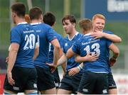 19 September 2015; Leinster players celebrate after victory over Ulster. U19 Interprovincial Rugby Championship, Round 3, Leinster v Ulster. Donnybrook Stadium, Donnybrook, Dublin. Picture credit: Sam Barnes / SPORTSFILE