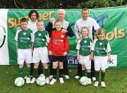 6 April 2009; Republic of Ireland manager Giovanni Trapattoni and players Stephen Hunt, left, and Noel Hunt, right, with, from left, Daryl Griffin, Waterford, Kevin Butler, Wexford, Ben Clarke, Wexford, Cara Clarke, Wexford, and Karen Looby, Waterford, at the launch of the 2009 National Irish Bank FAI Summer Soccer Schools, which will see up to 25,000 children from all over Ireland participating at over 290 camps nationwide - up from 270 last year. They offer children from ages 7 to 15 a fun summer activity that promotes positive healthy living and run from July 6th to August 28th. Corduff Sports Centre, Dublin. Picture credit: Pat Murphy / SPORTSFILE