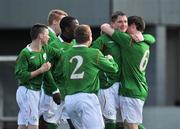 8 April 2009; Alan Larns, Republic of Ireland, second from right, celebrates with his team-mates after scoring his side's first goal. LD Home Nations U19 Championships, Republic of Ireland v Northern Ireland, Home Farm FC, Whitehall, Dublin. Picture credit: Pat Murphy / SPORTSFILE