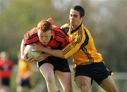 8 April 2009; John Buckley, UCC, in action against James McCarthy, DCU. Ulster Bank Higher Education Freshers Football Division 1 Championship Final, UCC v DCU, University College Dublin, Belfield, Dublin. Picture credit: Pat Murphy / SPORTSFILE